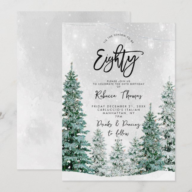 hiver arbres 80e anniversaire invitation (Devant / Derrière)