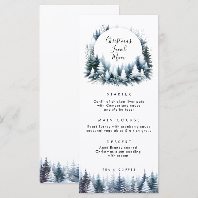 hiver arbres Noël menu du déjeuner cartes (Devant / Derrière)