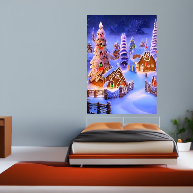 Hiver au village de Gingerbread | AI Art Poster (Créateur téléchargé)