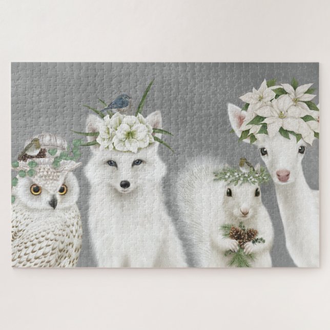 Hiver blanc boisé animaux puzzle (Horizontal)