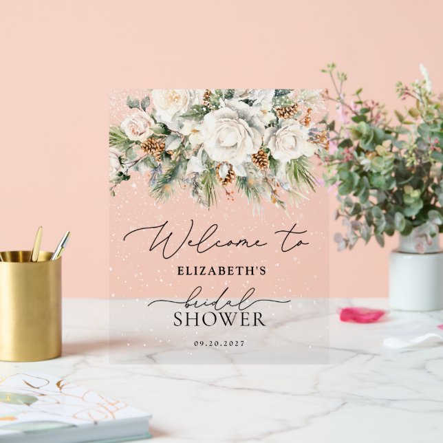 Hiver Blanc Floral Élégant Fête des mariées Bienve (Mariage)