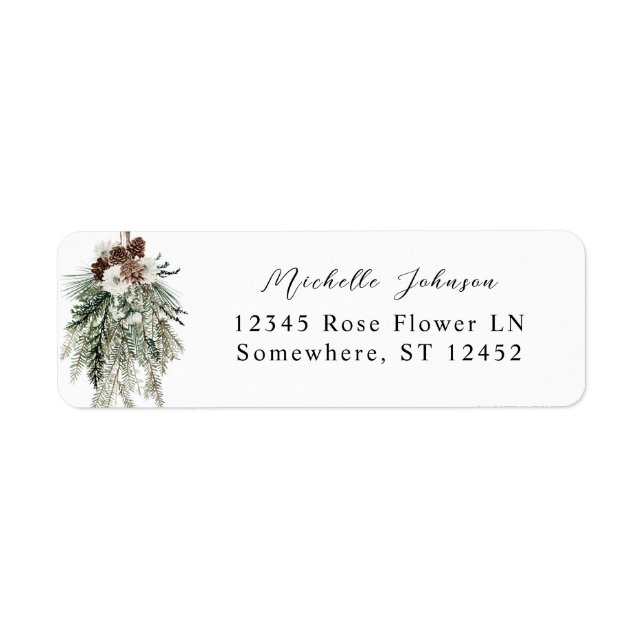Hiver Blanc Floral & Pine Adresse de retour Étique (Devant)