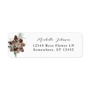 Hiver Blanc Floral & Pine Adresse de retour Étique