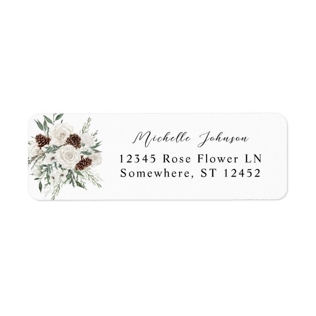 Hiver Blanc Floral & Pine Adresse de retour Étique (Devant)