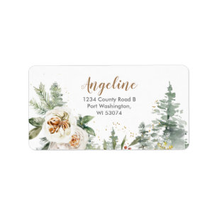 Hiver Blanc Floral Pine Étiquette de adresse