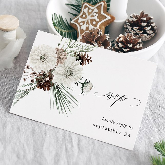 Hiver Blanc Floral & Pine w Repas RSVP (Créateur téléchargé)