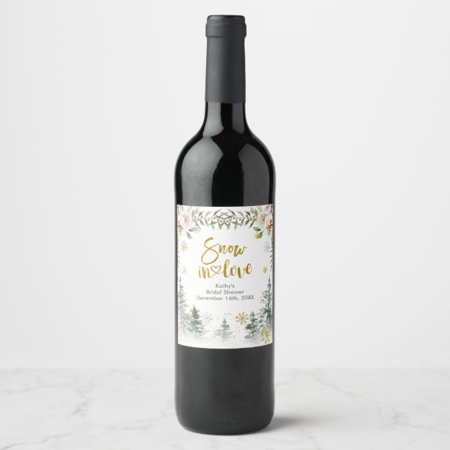 Hiver Blanc Floral Vin de Noël Étiquette bouteille (Devant)