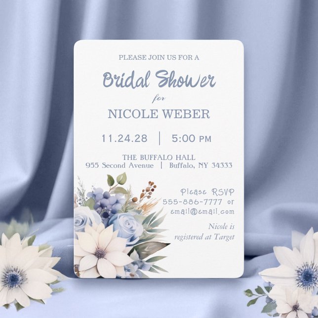 Hiver Bleu Floral Invitation de douche nuptiale (Créateur téléchargé)