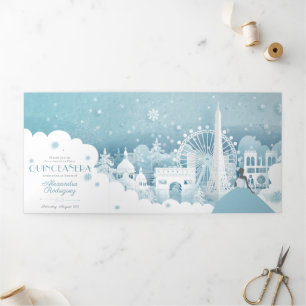 Hiver bleu glace à Paris Quinceañera Tri-Fold Invi