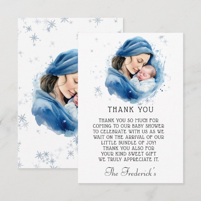 Hiver Bleu Mère et Baby shower enfant Merci (Devant / Derrière)