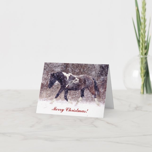 Hiver Blizzard Horse Carte de voeux Noël (Devant)