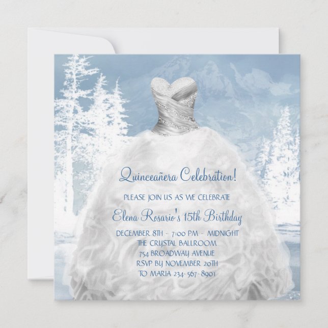 Hiver Blue Snowflakes Quinceanera Invitations (Devant)