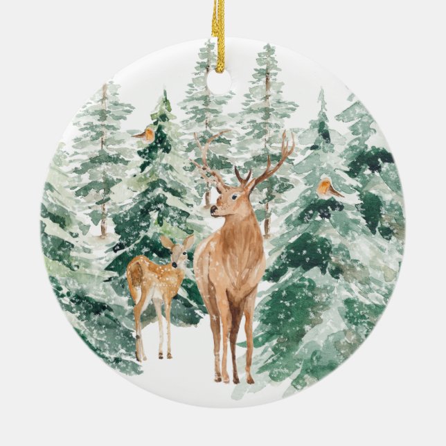 Hiver Bois Cerf Noël Ornement en céramique (Dos)