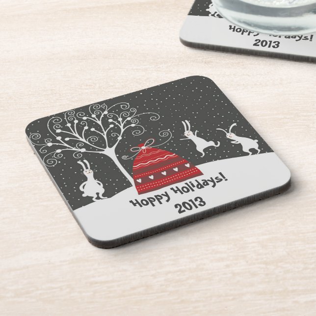 Hiver Bunny Hoppy Dessous de verre Vacances (Côté gauche)
