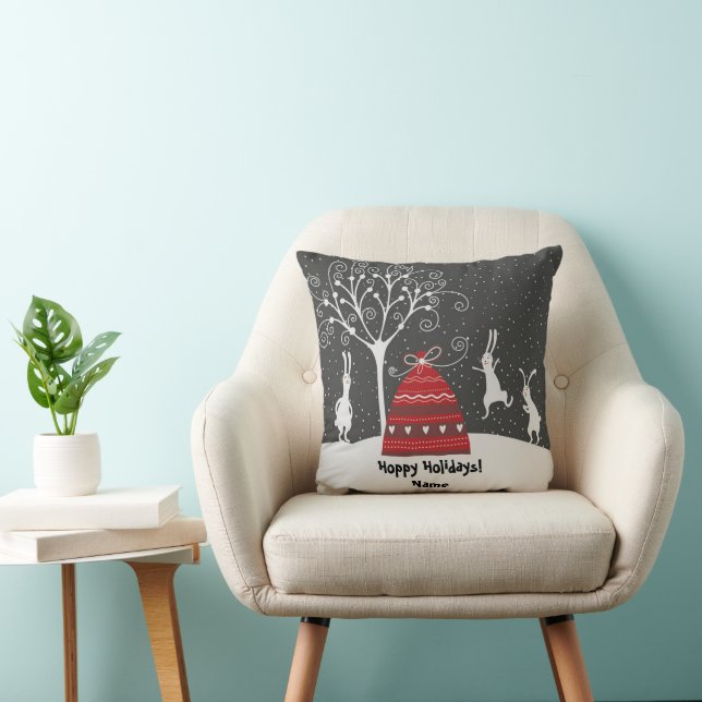Hiver Bunny Hoppy Vacances Jeter Oreiller (Chaise)
