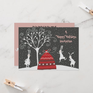 Hiver Bunny Hoppy Vacances Noël Invitation