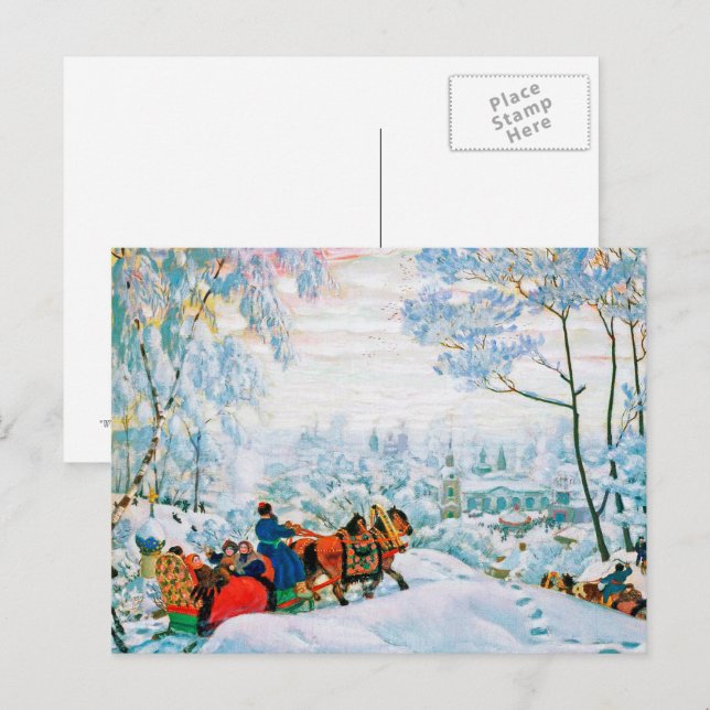 "Hiver" de Boris Kustodiev, cartes postales des be (Devant / Derrière)