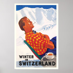 Hiver en Suisse Affiche de voyage vintage