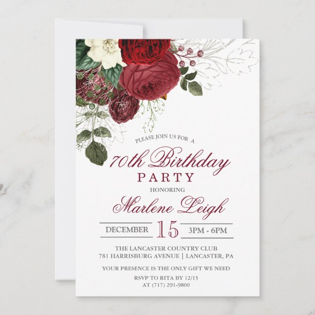 Hiver Fête Florale Invitation Anniversaire (Devant)