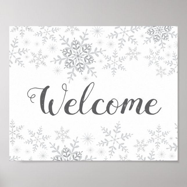Hiver Flocon de neige Baby shower d'argent Affiche (Devant)