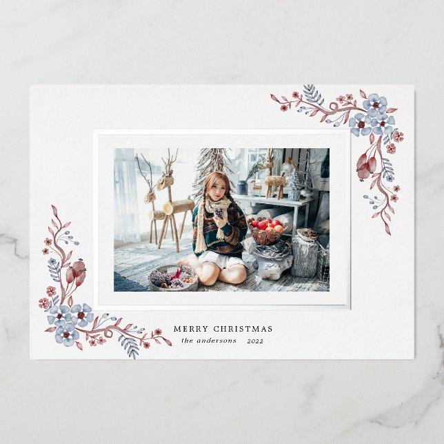 hiver floral photo vacances foin invitation (Recto)