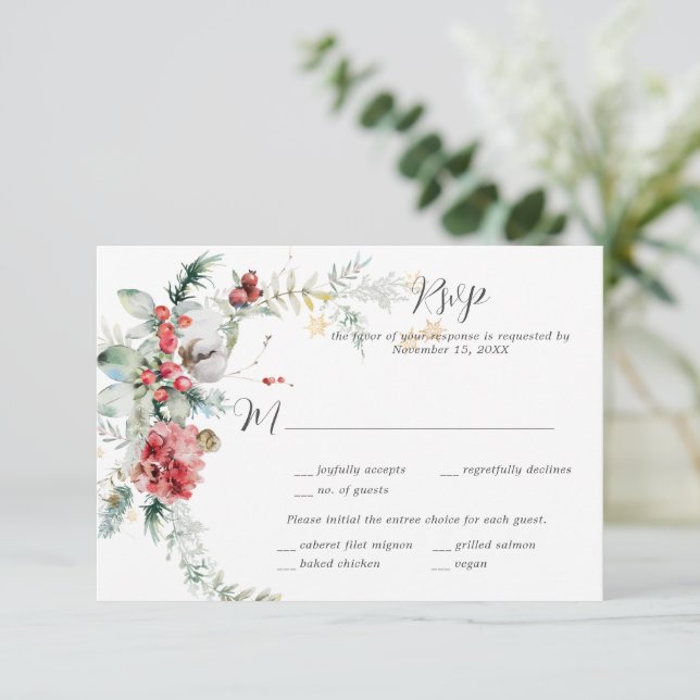 Hiver Floral Rouge Blush White Pine Fern RSVP (Debout devant)