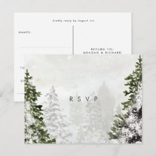 hiver forêt arbres mariage rsvp carte postale