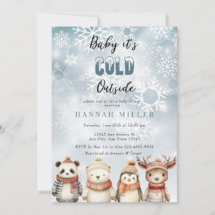 Hiver froid Bébé mignon douche Invitations