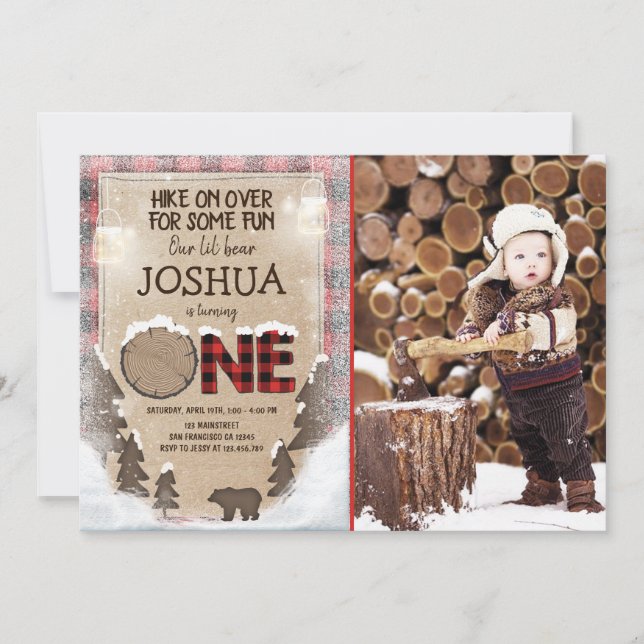 Hiver Lumberjack Invitation d'anniversaire Woodlan (Devant)