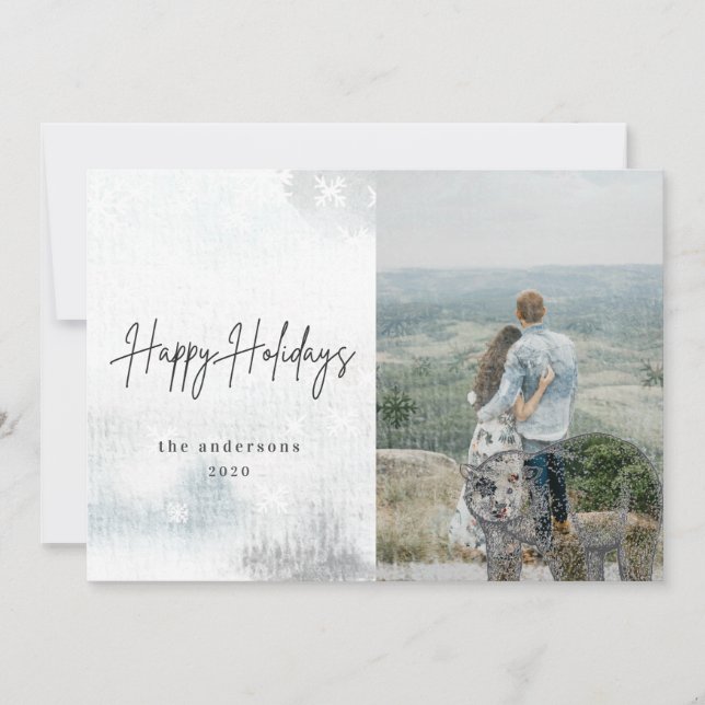 hiver magie aquarelle vacances carte photo (Devant)