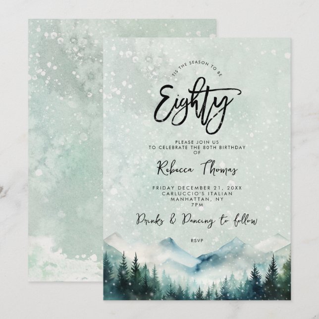 hiver montagne 80e anniversaire invitation (Devant / Derrière)