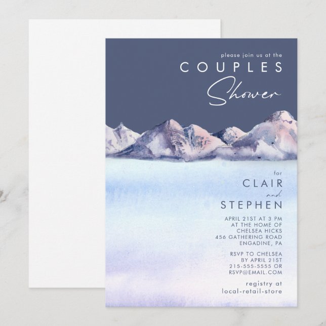 Hiver Mountain Soirée Couples Douche Invitation (Devant / Derrière)