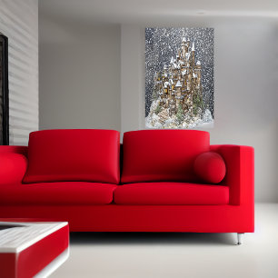 Hiver, neige, château  AI Art Poster