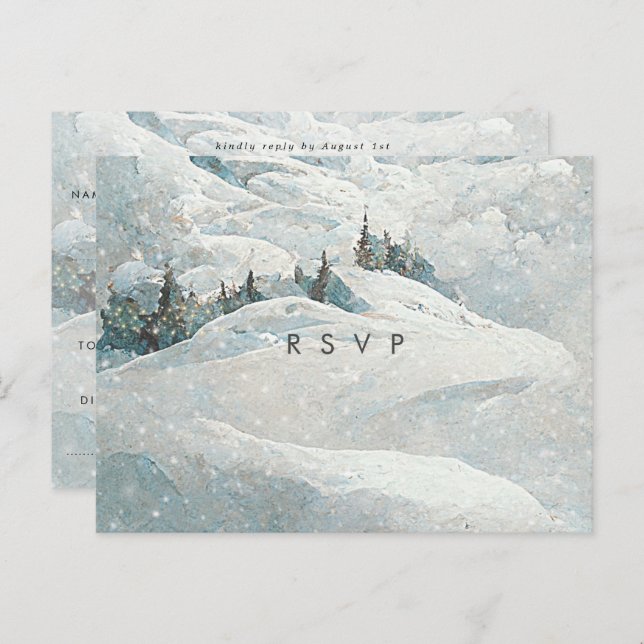 hiver neige forêt arbres mariage rsvp carte postal (Devant / Derrière)