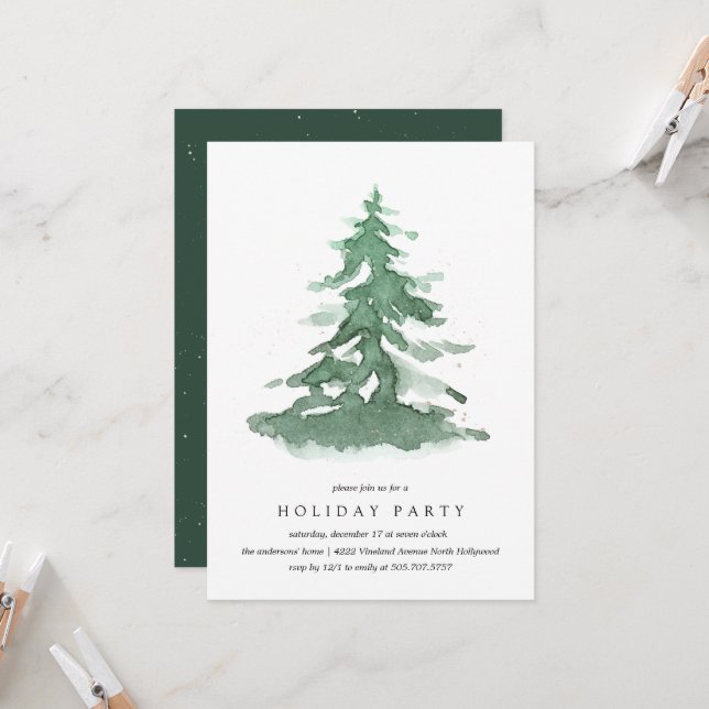 Hiver Noël Arbre Fête Invitation (Devant/Arrière en situation)