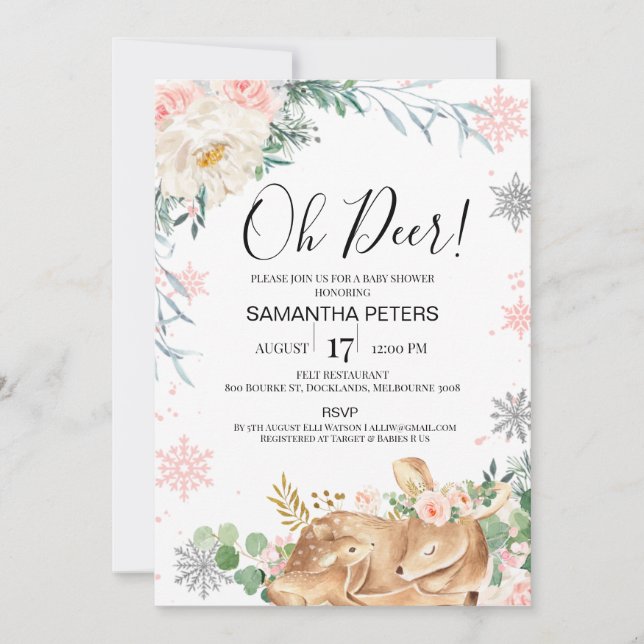 Hiver Oh Baby Deer Fawn Baby shower Invitation (Devant)