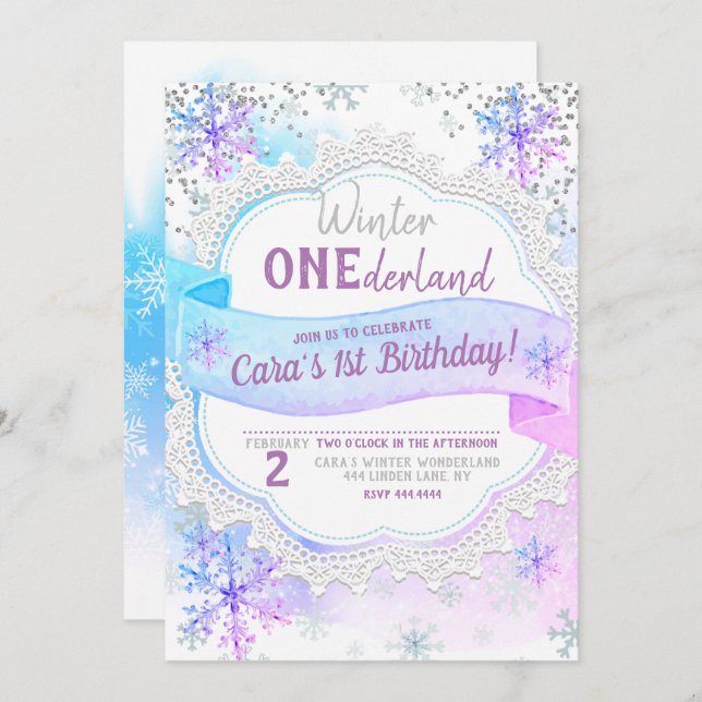 Hiver ONE derland 1er anniversaire Invitation (Devant / Derrière)