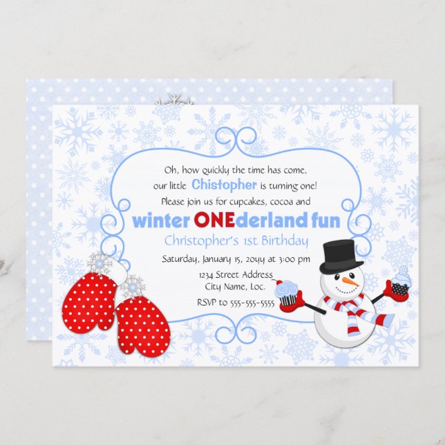 Hiver ONE derland Anniversaire Invitation (Devant / Derrière)