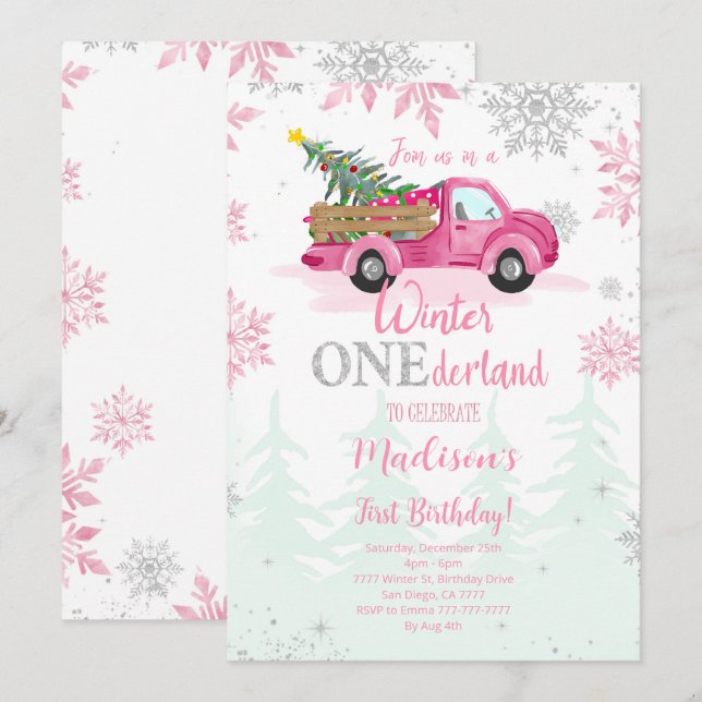 Hiver ONE derland Anniversaire Invitation (Devant / Derrière)