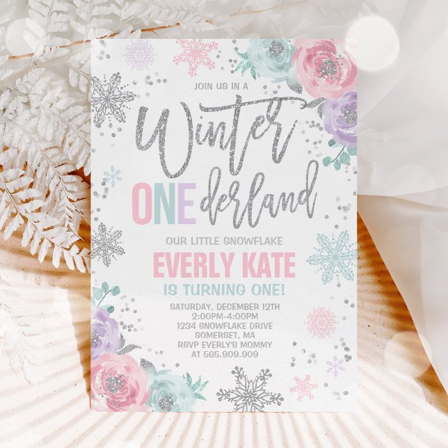Hiver ONE derland Anniversaire Invitation Argent r (Créateur téléchargé)