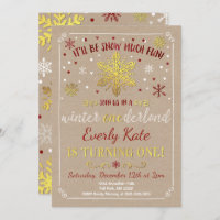 Hiver ONE derland Anniversaire Invitation Rouge & 