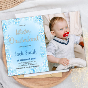 Hiver ONE derland Anniversaire Invitations Bleu Ph