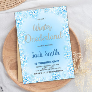 Hiver ONE derland Anniversaire Invitations Blue Sn