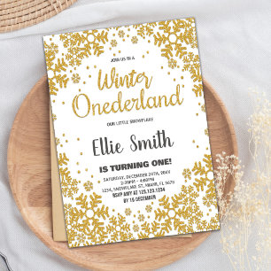 Hiver ONE derland Anniversaire Invitations Golden