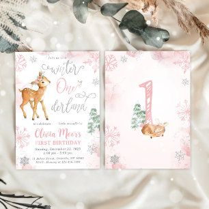 Hiver ONE derland Girl 1er anniversaire Invitation