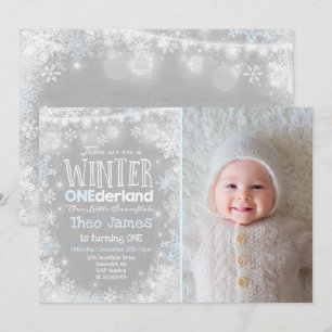Hiver ONE derland Invitation Anniversaire Bleu Bla