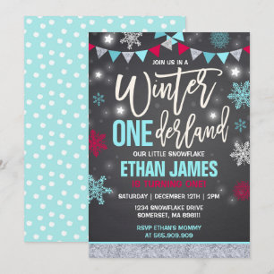 Hiver ONE derland Invitation Anniversaire Bleu et 