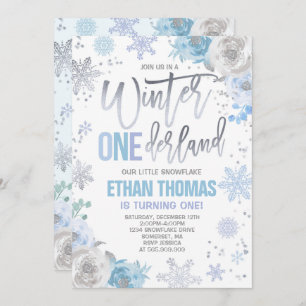 Hiver ONE derland Invitation Anniversaire Blue Sil