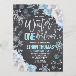 Hiver ONE derland Invitation Anniversaire Blue Sil