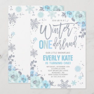 Hiver ONE derland Invitation Anniversaire Blue Sil